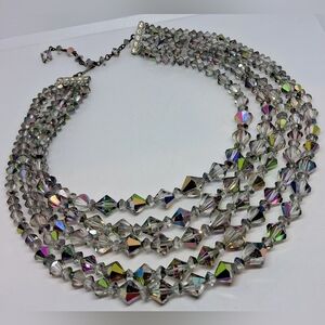 * Vintage MCM *5 Strand* Graduated Bicone Carnival AB Crystal Necklace
